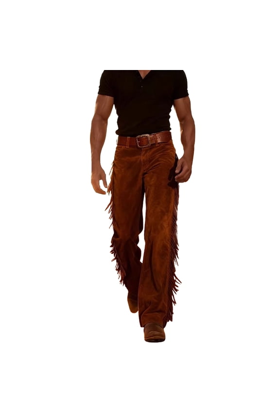 Western Style Casual Trousers With Fringe Detail And Like Texture For Comfortable Everyday Wear Stylish Casual Men's Pants