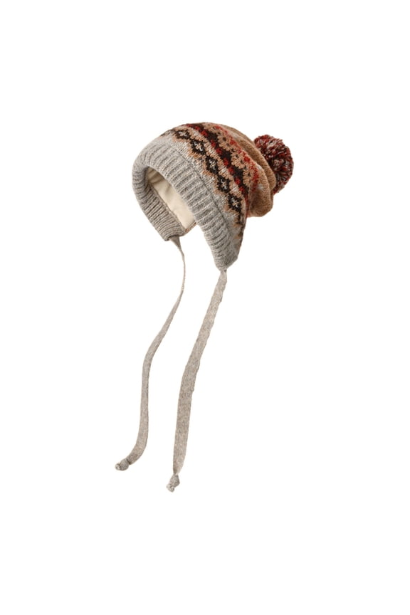 Winter Knitted Hat With Ear And Tie Closure For Cozy Thermal Cabled For Cold Weather Soft Stylish Basic Bomber Hats