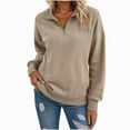 thumbnail image 1 of Angala Women Solid Hoodless V Neck Long Sleeve Zippered Pocket Sweatshirt Cozy Stylish Women's Sweatshirt, 1 of 4