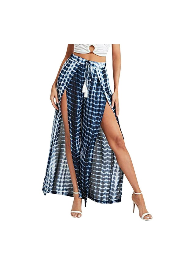 Women's Clothing Trend Leopard Print Casual Tassel Lace Up Waist Leopard Print Wide Leg Pants Soft Beautiful Women's Casual Pants