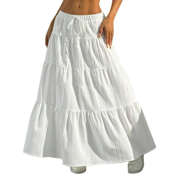 Angala Women's Fashion Elastic Waist Tie Belt Loose A Line Skirt Beautiful Casual Women's Skirt