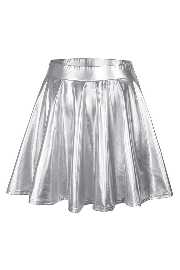 Women's Fashion High Waist Pleated Solid Color Short Skirt Loose Skirt Metallic Skater Skirt Sparkly Shiny Flared Pleated A Line Mini Skort Beautiful Stylish Women's Skirt
