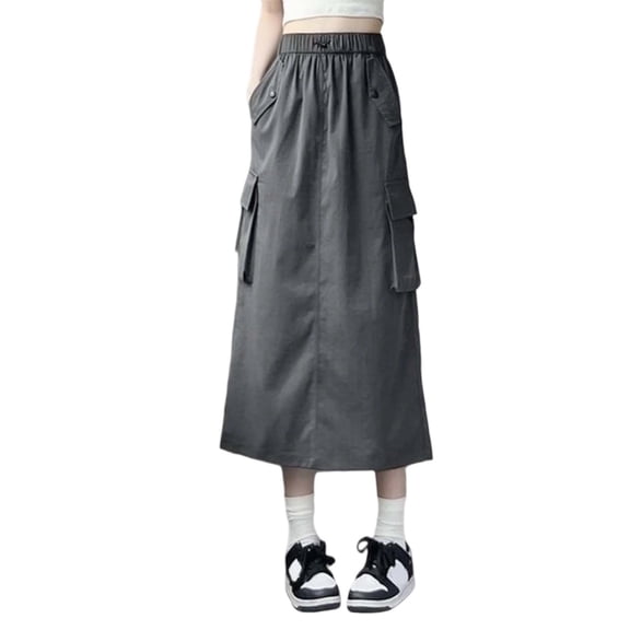 Angala Women's High Waist A Line Midi Skirt Loose Fit Workwear Skirt For Daily Wear Casual Retro Style Flowy Comfortable Summer Fall Outfit Beautiful Casual Women's Skirt