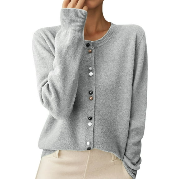 Angala Women's Knit Cardigan Sweater Soft Round Neck Open Front Long Sleeve Casual Wear Comfortable Lightweight Versatile Stylish Loose Fit Cozy Winter Fall Spring Tops Beautiful Cozy Women's Dress