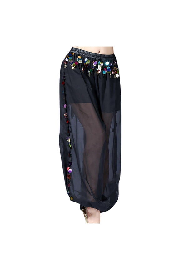 Women's Stylish Belly Dance Pants Chiffon Split Wide Leg Dance Pants Sequined Pants Soft Stylish Women's Pants