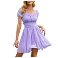 thumbnail image 1 of Angala Women's Tie Back Square Neck Short Puff Sleeve Casual Dresses A Line Mini Dress Classic Elegant Casual Women's Dress, 1 of 8