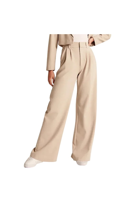 Womens Casual Wide Leg Dress Pants High Waist Tailored Button Down Trousers With Pockets Soft Beautiful Women's Casual Pants