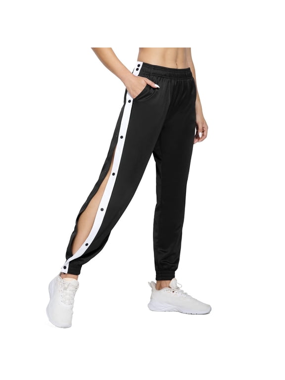 Womens Pants High Elastic Waist Colorblock Ankle Pants Straight Leg Side Button Down Adjustable Casual Ladies Trousers Size S Black
