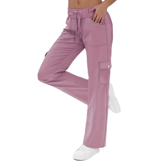 Angala Womens Pants Solid High Elastic Waist Cargo Pants Straight Leg ...