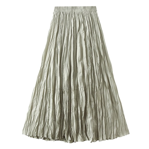 Angala Womens Skirts A Line Maxi Skirts Solid High Waist Summer Beathable Flowy Holiday Casual Pleated Ladies Skirts Size One Size Green