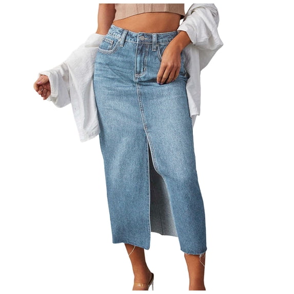 Angala Womens Skirts High Slit Waist Denim Maxi Skirts Summer Solid ...