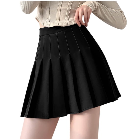 Angala Womens Skirts Pleated Mini Skirts Solid High Waist Summer Breathable Cute Casual Fashion A Line Ladies Skirts Size L Black