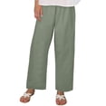thumbnail image 1 of Angala Womens Summer Pants High Elastic Waist Pants Straight Leg Solid Loose Breathable Linen Ladies Trousers Size L Green, 1 of 3