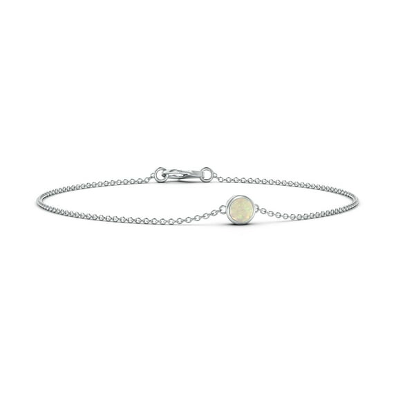 Angara 14K White Gold Bracelet for Women - Natural Bezel-Set Round Opal Chain Bracelet (Size-4mm) | October Birthstone Jewelry