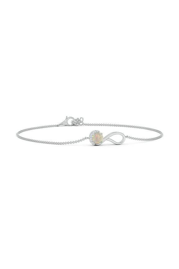 14K White Gold Bracelet for Women - Natural Opal Ribbon Bracelet with Diamond Accents (Size-5mm) - October Birthstone Jewelry