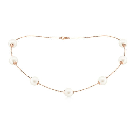 ANGARA 16" Freshwater Cultured Pearl Station Necklace in 14K Rose Gold for Women | June Birthstone, Birthday, Anniversary, Jewelry Gift for Women | Pearl Necklace