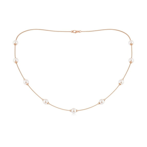 ANGARA 18" Japanese Akoya Cultured Pearl Station Necklace in 14K Rose Gold for Women | June Birthstone, Birthday, Anniversary, Jewelry Gift for Women | Pearl Necklace