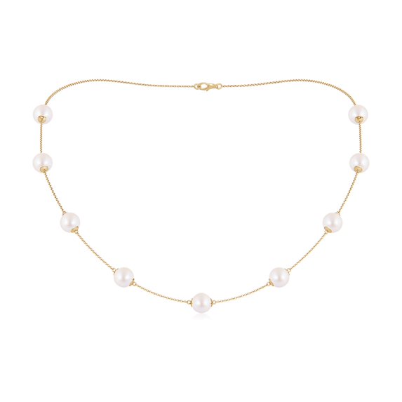 ANGARA 18" Japanese Akoya Cultured Pearl Station Necklace in 14K Yellow Gold for Women | June Birthstone, Birthday, Anniversary, Jewelry Gift for Women | Pearl Necklace