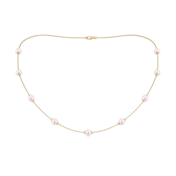 ANGARA 18" Japanese Akoya Cultured Pearl Station Necklace in 14K Yellow Gold for Women | June Birthstone, Birthday, Anniversary, Jewelry Gift for Women | Pearl Necklace