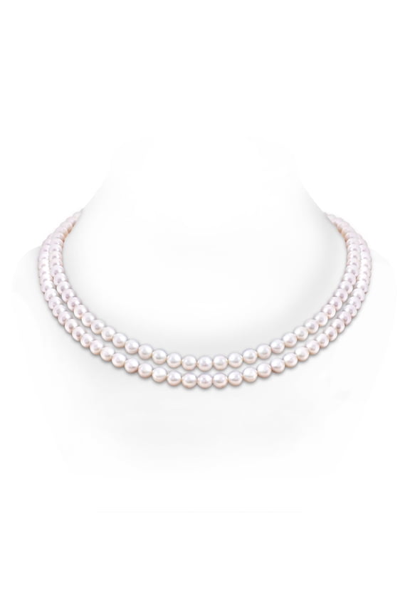 7-8mm, 20" Japanese Akoya Cultured Pearl Double Line Necklace in 14K Yellow Gold for Women | June Birthstone, Birthday, Anniversary, Jewelry Gift for Women | Pearl Necklace