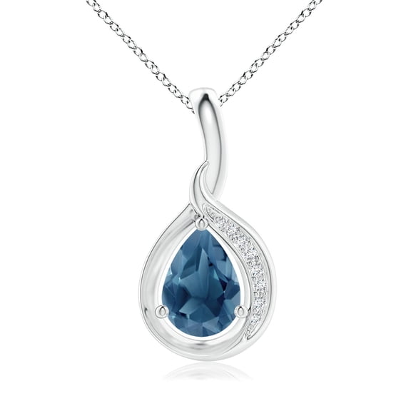Angara 7x5mm Natural London Blue Topaz with Diamond Fashion Pendant Neckalce in Silver for Women