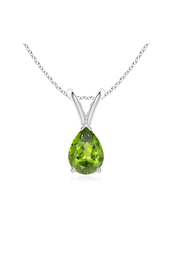 Natural V-Bale Pear-Shaped Peridot Solitaire Pendant in 925 Sterling Silver for Women (Size-7x5mm) | August Birthstone, Birthday, Anniversary, Jewelry Gift for Women | Natural Peridot Necklace