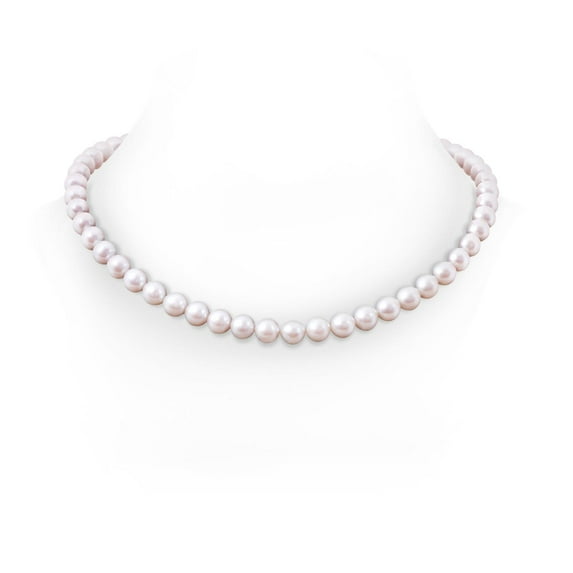 Angara 8-9mm, 20" Freshwater Cultured Pearl Single Strand Necklace in 925 Sterling Silver for Women | June Birthstone Jewelry for Her
