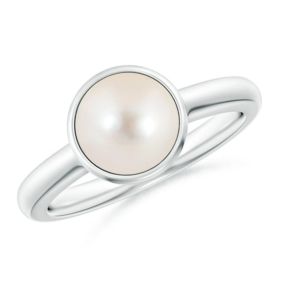 ANGARA Bezel-Set Round Freshwater Cultured Pearl Solitaire Engagement Ring in Platinum for Women | June Birthstone, Birthday, Anniversary, Jewelry Gift for Women | Pearl Ring
