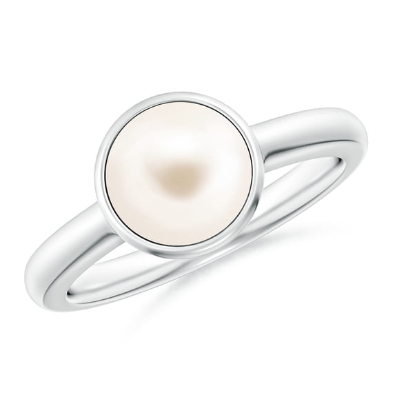 ANGARA Bezel-Set Round Freshwater Cultured Pearl Solitaire Engagement Ring in Platinum for Women | June Birthstone, Birthday, Anniversary, Jewelry Gift for Women | Pearl Ring