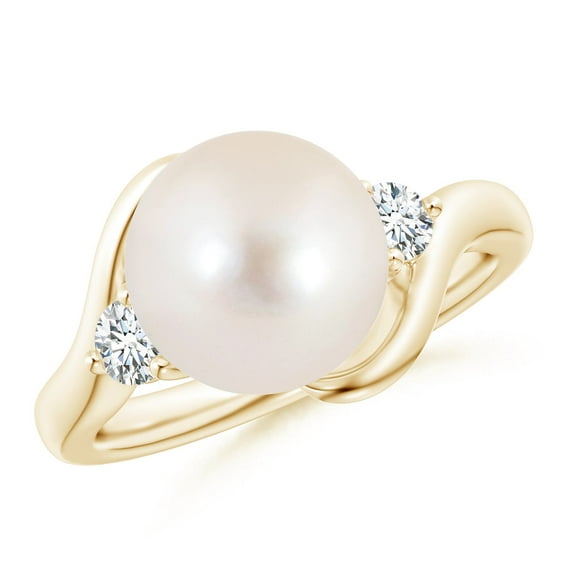 ANGARA Classic Freshwater Cultured Pearl Bypass Ring in 14K Yellow Gold for Women | June Birthstone, Birthday, Anniversary, Jewelry Gift for Women | Pearl Ring