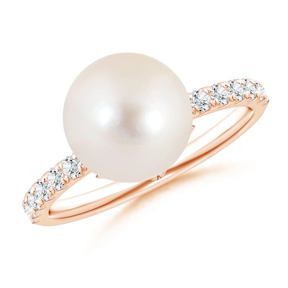 ANGARA Classic Freshwater Cultured Pearl & Diamond Solitaire Ring in 14K Rose Gold for Women | June Birthstone, Birthday, Anniversary, Jewelry Gift for Women | Pearl Ring