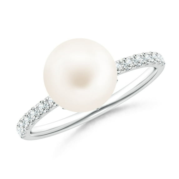 ANGARA Classic Freshwater Cultured Pearl & Diamond Solitaire Ring in 14K White Gold for Women | June Birthstone, Birthday, Anniversary, Jewelry Gift for Women | Pearl Ring