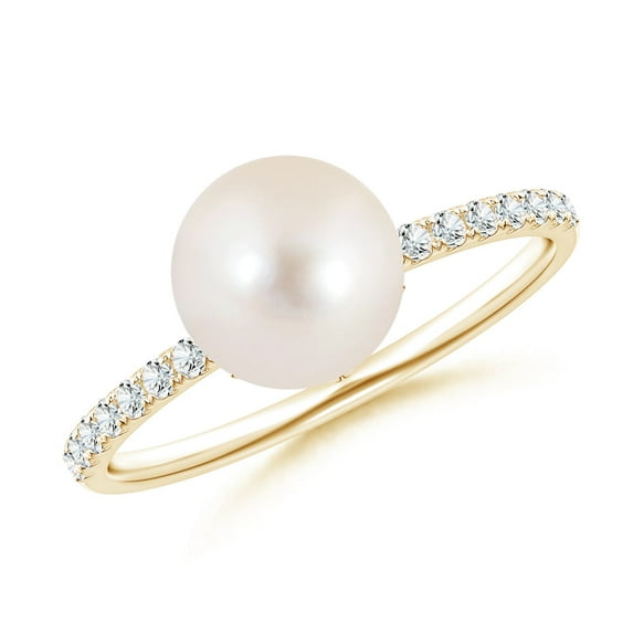 Angara Classic Freshwater Cultured Pearl & Diamond Solitaire Ring in 14K Yellow Gold for Women | June Birthstone Jewelry for Her