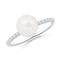 thumbnail image 1 of ANGARA Classic Freshwater Cultured Pearl & Diamond Solitaire Ring in 925 Sterling Silver for Women | June Birthstone, Birthday, Anniversary, Jewelry Gift for Women | Pearl Ring, 1 of 10
