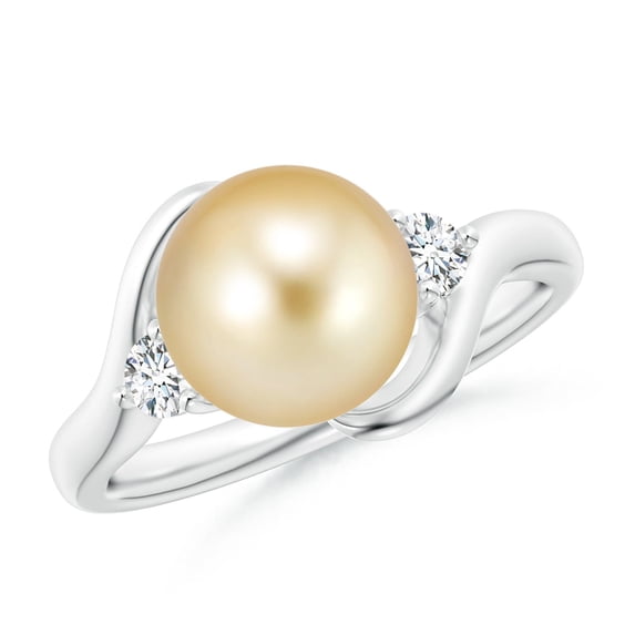 ANGARA Classic Golden South Sea Cultured Pearl Bypass Ring in 14K White Gold for Women | June Birthstone, Birthday, Anniversary, Jewelry Gift for Women | Pearl Ring