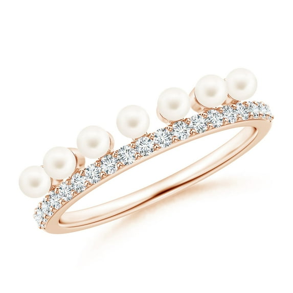 ANGARA Classic Seven Freshwater Cultured Pearl Band with Diamonds in 14K Rose Gold for Women | June Birthstone, Birthday, Anniversary, Jewelry Gift for Women | Pearl Ring