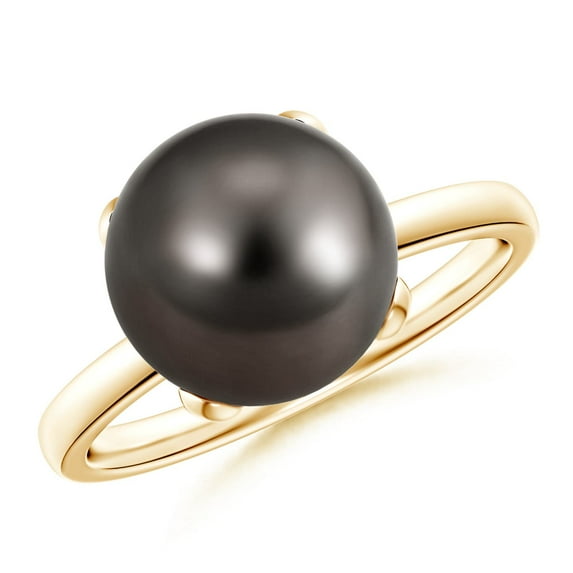 ANGARA Classic Solitaire Tahitian Cultured Pearl Ring in 14K Yellow Gold for Women | June Birthstone, Birthday, Anniversary, Jewelry Gift for Women | Pearl Ring