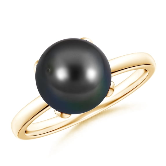 ANGARA Classic Solitaire Tahitian Cultured Pearl Ring in 14K Yellow Gold for Women | June Birthstone, Birthday, Anniversary, Jewelry Gift for Women | Pearl Ring
