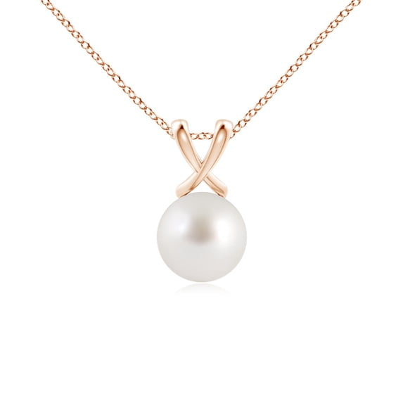 ANGARA Classic South Sea Cultured Pearl Cross V-Bale Pendant in 14K Rose Gold for Women | June Birthstone, Birthday, Anniversary, Jewelry Gift for Women | Natural Pearl Necklace