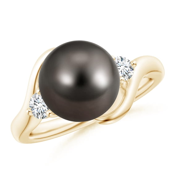 ANGARA Classic Tahitian Cultured Pearl Bypass Ring in 14K Yellow Gold for Women | June Birthstone, Birthday, Anniversary, Jewelry Gift for Women | Pearl Ring