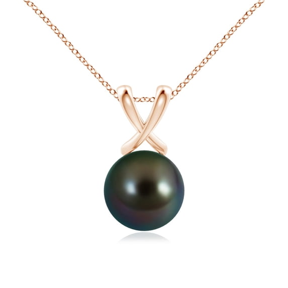 ANGARA Classic Tahitian Cultured Pearl Cross V-Bale Pendant in 14K Rose Gold for Women | June Birthstone, Birthday, Anniversary, Jewelry Gift for Women | Pearl Necklace