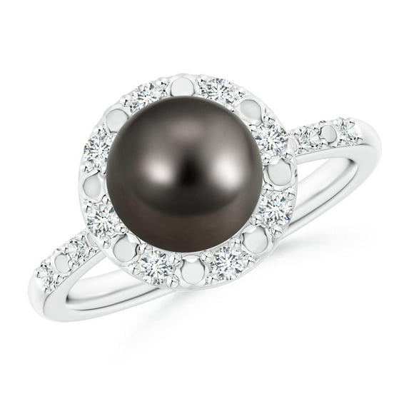 ANGARA Classic Tahitian Cultured Pearl and Diamond Halo Ring in 14K White Gold for Women | June Birthstone, Birthday, Anniversary, Jewelry Gift for Women | Pearl Ring