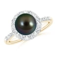 thumbnail image 1 of Angara Classic Tahitian Cultured Pearl and Diamond Halo Ring in 14K Yellow Gold for Women | June Birthstone Jewelry for Her, 1 of 8
