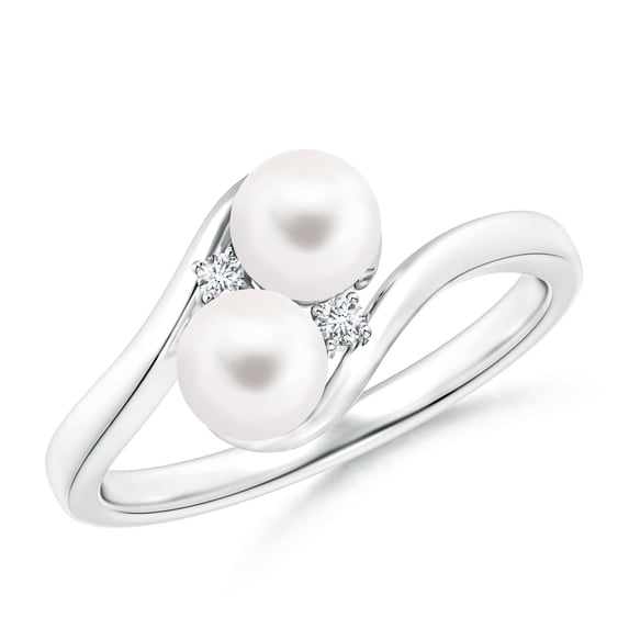 ANGARA Double Freshwater Cultured Pearl Ring with Diamond Accents in 14K White Gold for Women | June Birthstone, Birthday, Anniversary, Jewelry Gift for Women | Pearl Ring