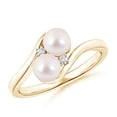 thumbnail image 1 of ANGARA Double Japanese Akoya Cultured Pearl Ring with Diamond Accents in 14K Yellow Gold for Women | June Birthstone, Birthday, Anniversary, Jewelry Gift for Women | Pearl Ring, 1 of 7