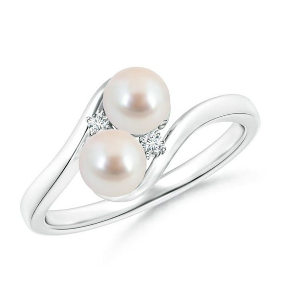 ANGARA Double Japanese Akoya Cultured Pearl Ring with Diamond Accents in 925 Sterling Silver for Women | June Birthstone, Birthday, Anniversary, Jewelry Gift for Women | Pearl Ring