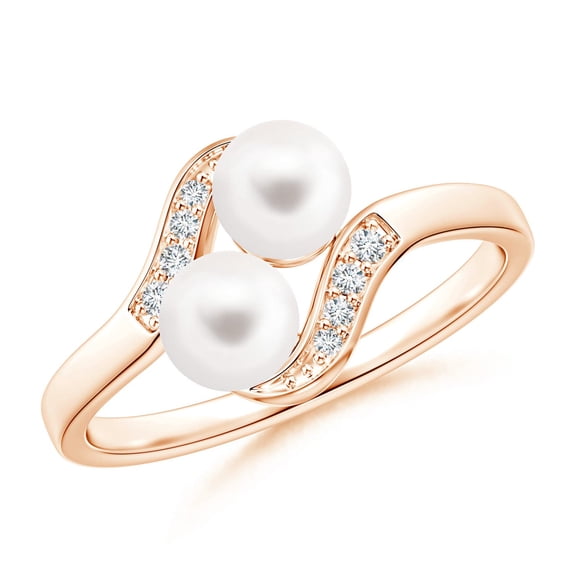 ANGARA Dual Freshwater Cultured Pearl Ring with Diamond Accents in 14K Rose Gold for Women | June Birthstone, Birthday, Anniversary, Jewelry Gift for Women | Pearl Ring