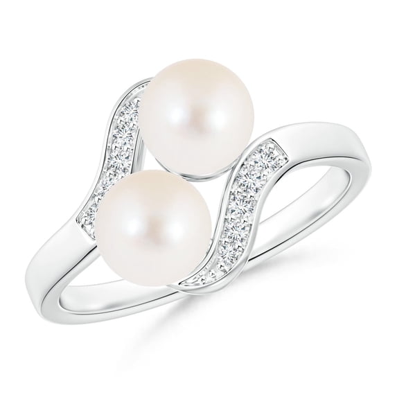 Angara Dual Freshwater Cultured Pearl Ring with Diamond Accents in 14K White Gold for Women | June Birthstone Jewelry for Her