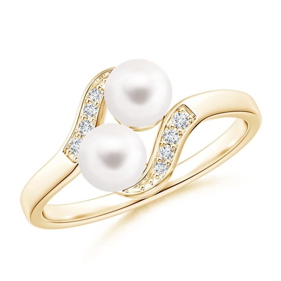 ANGARA Dual Freshwater Cultured Pearl Ring with Diamond Accents in 14K Yellow Gold for Women | June Birthstone, Birthday, Anniversary, Jewelry Gift for Women | Pearl Ring