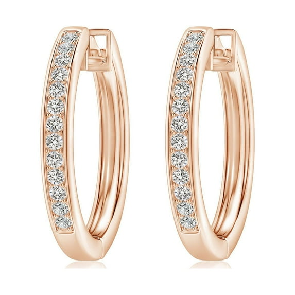 Angara Earrings - Natural Diamond Hinged Hoop Earrings in 14K Rose Gold for Women | April Birthstone Jewelry, Birthday, Anniversary, Jewelry Gift for Women